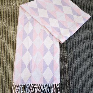 100% Cashmere Fringe Shawl Scarf Wrap Scotland Argyle Diamonds Lavender Blush